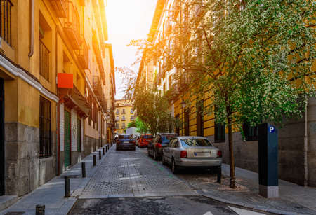 Old narrow cozy street in Madrid. Spainの写真素材