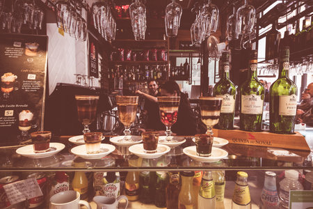 Madrid - May 10: Bar in Mercado San Miguel on May 10, 2016 in Madrid, Spain. Mercado San Miguel of Madrid is one of the most popular landmark in Madrid, Spain.のeditorial素材