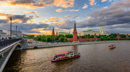 Moscow Kremlin, Kremlin Embankment and Moscow River in Moscow, Russia. Architecture and landmark of Moscowの写真素材