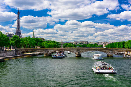 View of Eiffel tower and Seine river in Paris, Franceの写真素材