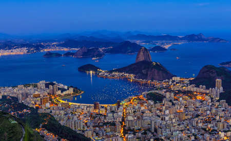 Night view of mountain Sugar Loaf and Botafogo in Rio de Janeiro. Brazilの写真素材