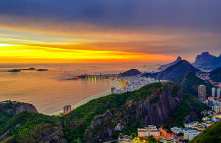 Sunset view of Copacabana and Botafogo in Rio de Janeiro. Brazil