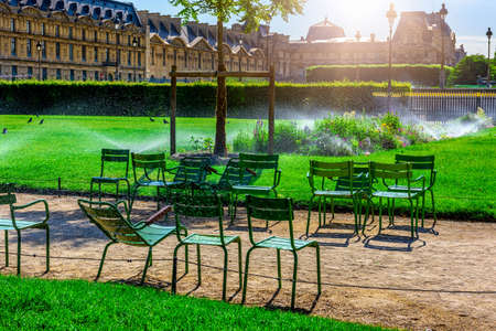 Tuileries Garden is public garden between Louvre Museum and Place de la Concorde in Paris, Franceの写真素材