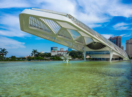 Rio de Janeiro, Brazil - March 31, 2019: The Museum of Tomorrow (Museu do Amanha) in Rio de Janeiro, Brazil. Cityscape of center of Rio de Janeiroのeditorial素材