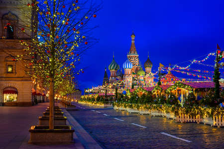 Moscow Kremlin and Red Square with the New Year and Christmas decorations in Moscow, Russia.の写真素材