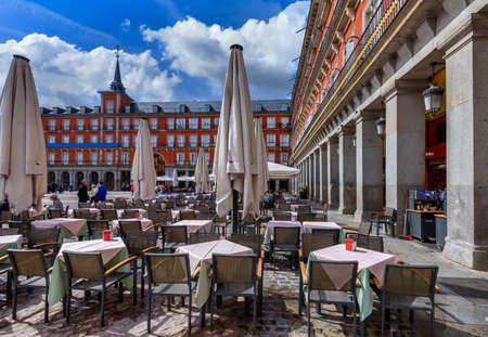Plaza Mayor in Madrid, Spain. Plaza Mayor is a central plaza in the city of Madrid. Architecture and landmark of Madridの写真素材