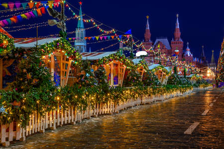 Moscow Kremlin and Red Square with the New Year and Christmas decorations in Moscow, Russia.の写真素材