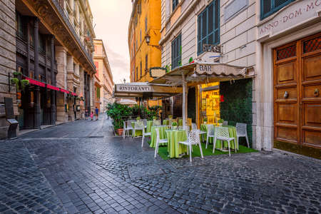 View of old narrow street in Rome, Italy. Architecture and landmark of Rome. Cozy cityscape of Rome.の写真素材