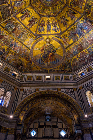 Florence, Italy - September, 28, 2016: Mosaic ceiling of the Florence Baptistery of San Giovanni (Battistero di San Giovanni) in Florence, Tuscany, Italyのeditorial素材