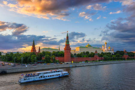 Moscow Kremlin, Kremlin Embankment and Moscow River in Moscow, Russia. Architecture and landmark of Moscowの写真素材