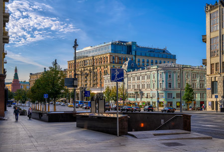 Tverskaya Street in Moscow, Russia. It is the main radial street of Moscow. Moscow architecture and landmark.の写真素材