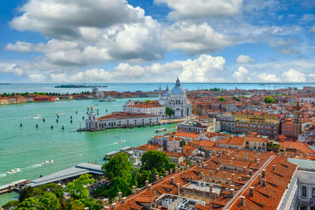 Aerial view of Venice, Grand Canal and Basilica di Santa Maria della Salute in Venice, Italy. Architecture and landmarks of Venice. Venice postcardの写真素材