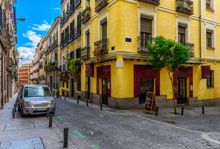 Old street in Madrid, Spain. Architecture and landmark of Madrid, postcard of Madrid.の写真素材