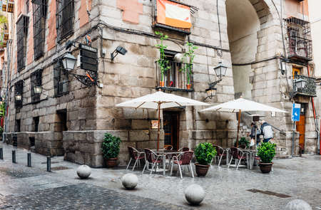 Old street in Madrid, Spain. Architecture and landmark of Madrid, postcard of Madrid.の写真素材