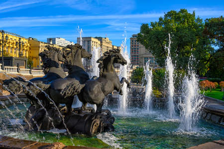 Alexandrovsky Garden near Moscow Kremlin in Moscow, Russia. Architecture and landmark of Moscow. Moscow cityscapeの写真素材