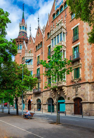 Street with beautiful building in Barcelona, Catalonia, Spain. Architecture and landmark of Barcelona.の写真素材