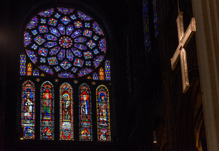 CHARTRES, FRANCE - MAY 10, 2018: Stained Glass in the Cathedral of Our Lady of Chartres (Cathedrale Notre-Dame de Chartres), Franceのeditorial素材
