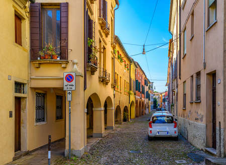 Narrow street in Padua (Padova), Veneto, Italyの写真素材