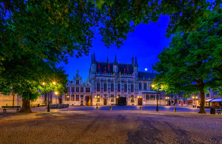 Burg square with Stadhuis van Brugge (The Bruges City Hall) - Bruges, Belgiumの写真素材