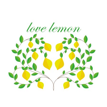 postcard. branches of a lemon tree in the form of a heart. love of fruitのイラスト素材