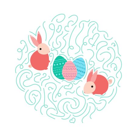 bunnies with easter eggs. postcard. spring holidayのイラスト素材