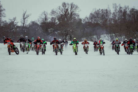MOSCOW, RUSSIA - January 28, 2017 Winter sports motocross Open seasonのeditorial素材