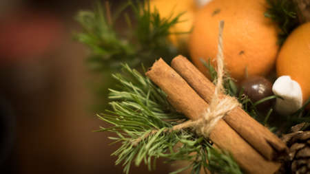 decoration of Christmas gifts, making bouquets of fruitsの写真素材