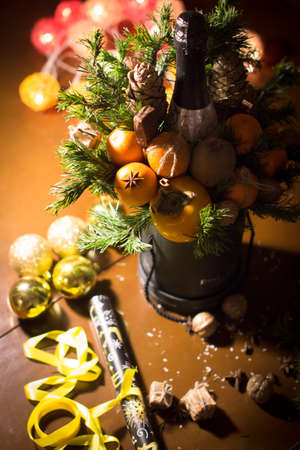 decoration of Christmas gifts, making bouquets of fruitsの写真素材