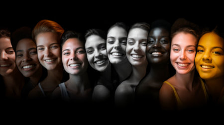 Many portraits of happy womenの写真素材