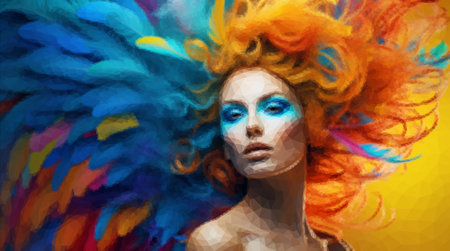 Portrait of a beautiful woman with bright multi-colored hairの写真素材