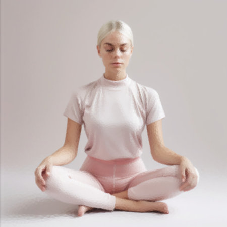 Serene woman meditating at homeの写真素材