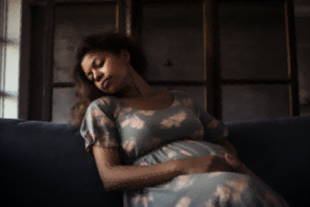 Lonely pregnant woman is sad at home