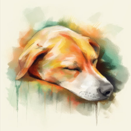 Cute red dog is sleeping. Close-up of the muzzle of a sleeping dogの写真素材