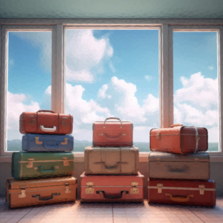 Big pile of colorful suitcasesの写真素材