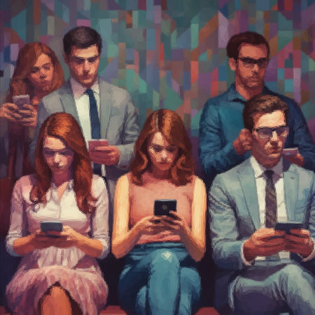 Young people are immersed in life online. Gadget addiction conceptの写真素材