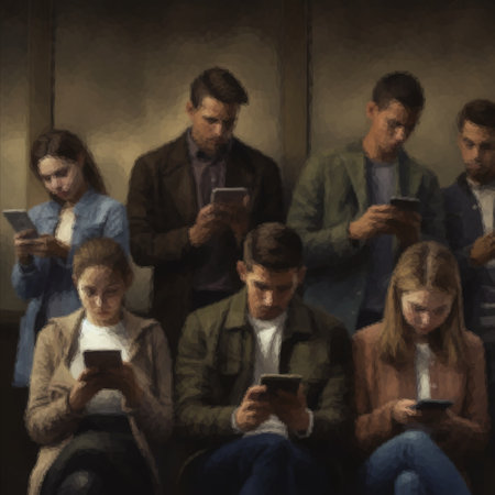 Young people are immersed in life online. Gadget addiction conceptの写真素材