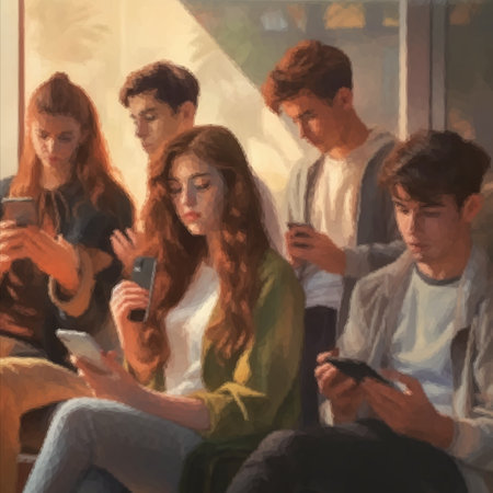 Young people are immersed in life online. Gadget addiction conceptの写真素材