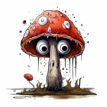 Image of a funny fly agaric with frightened eyesの写真素材
