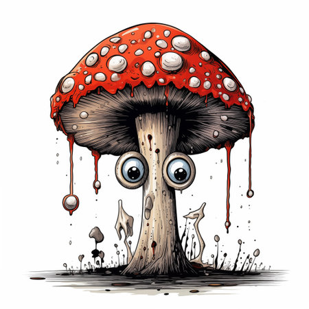 Image of a funny fly agaric with frightened eyesの写真素材