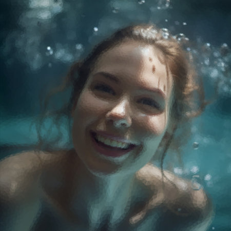 Portrait of a happy woman underwaterの素材