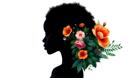 The womans face profile is covered in bright colorsの素材