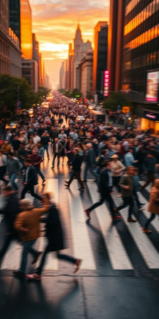 A lot of people walk along the pedestrian crossing during rush hourの素材