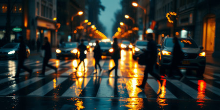 A lot of people walk along the pedestrian crossing during rush hourの素材