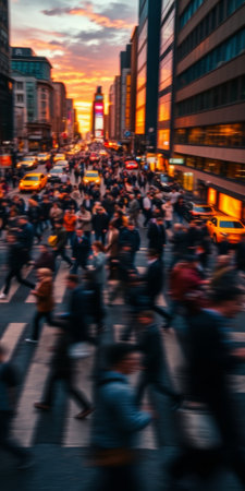 A lot of people walk along the pedestrian crossing during rush hourの素材