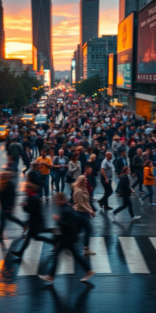 A lot of people walk along the pedestrian crossing during rush hourの素材