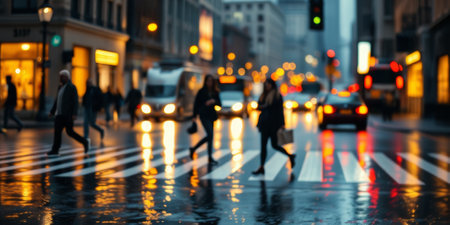 A lot of people walk along the pedestrian crossing during rush hourの素材
