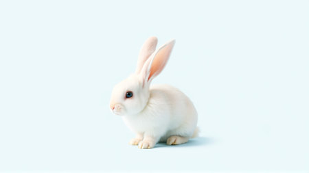 Cute white rabbit on isolated blue backgroundの素材