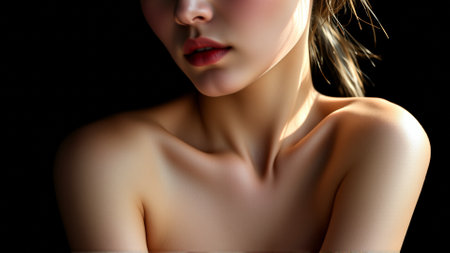 Portrait of a beautiful woman on an isolated dark backgroundの素材