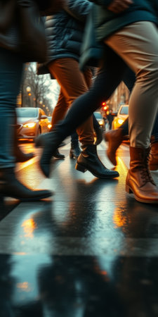 A lot of people walk along the pedestrian crossing during rush hourの素材