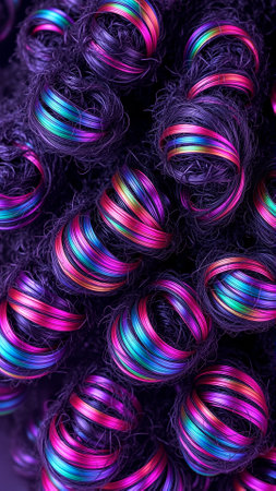 Curly hair texture. Bright pink, purple curly curlsの素材